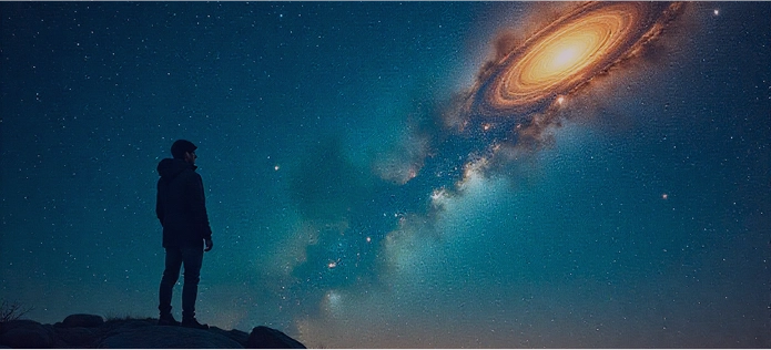 person silhouetted against a night sky